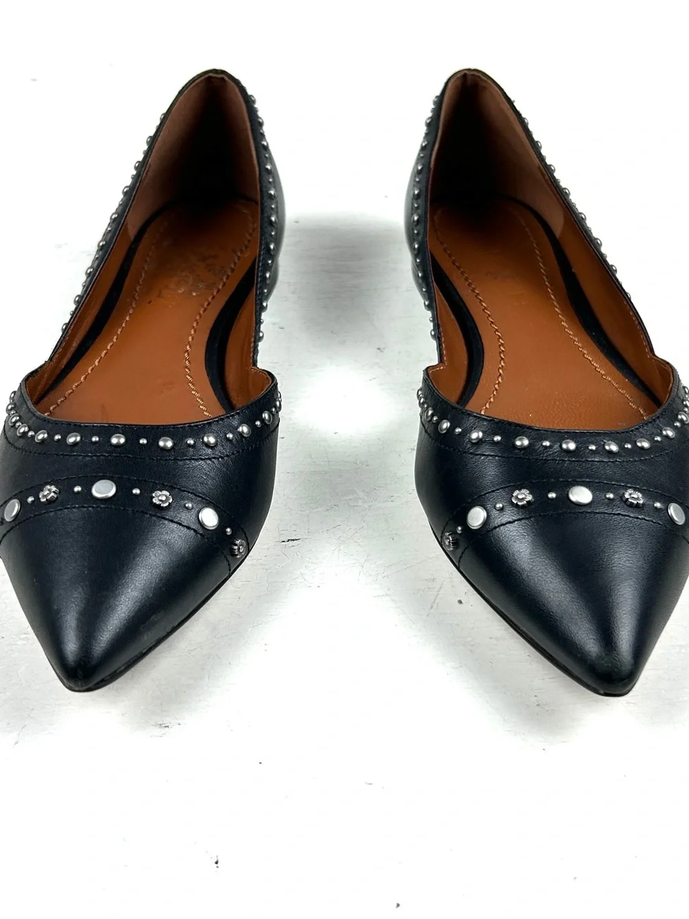 Coach Black Leather Studded Flats Women’s Size 5.5 Slip On Flat